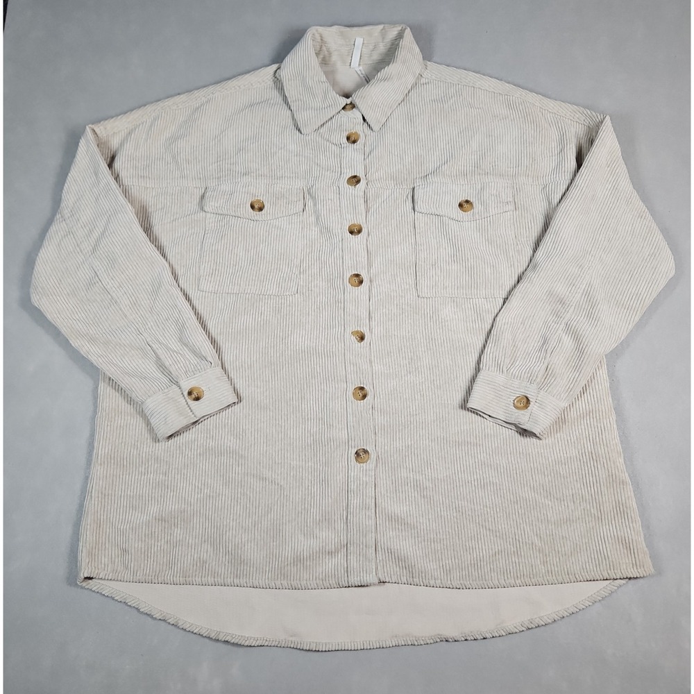 Live 4 Truth Womens Beige Corduroy Button Up Shacket Shirt Jacket Size Medium